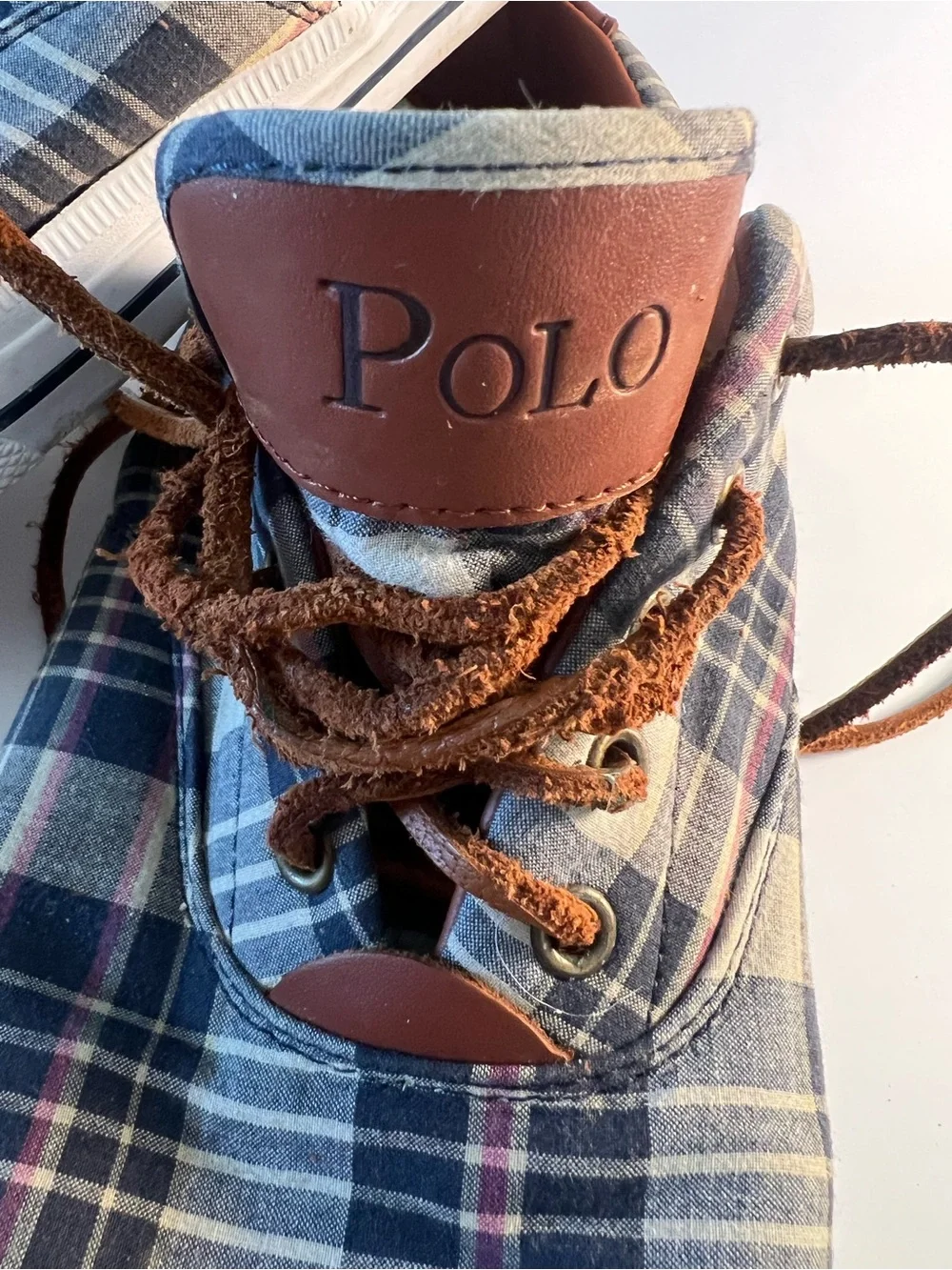 Polo Ralph Lauren Plaid Canvas Low-Top Sneakers in Blue and Brown Size 13
